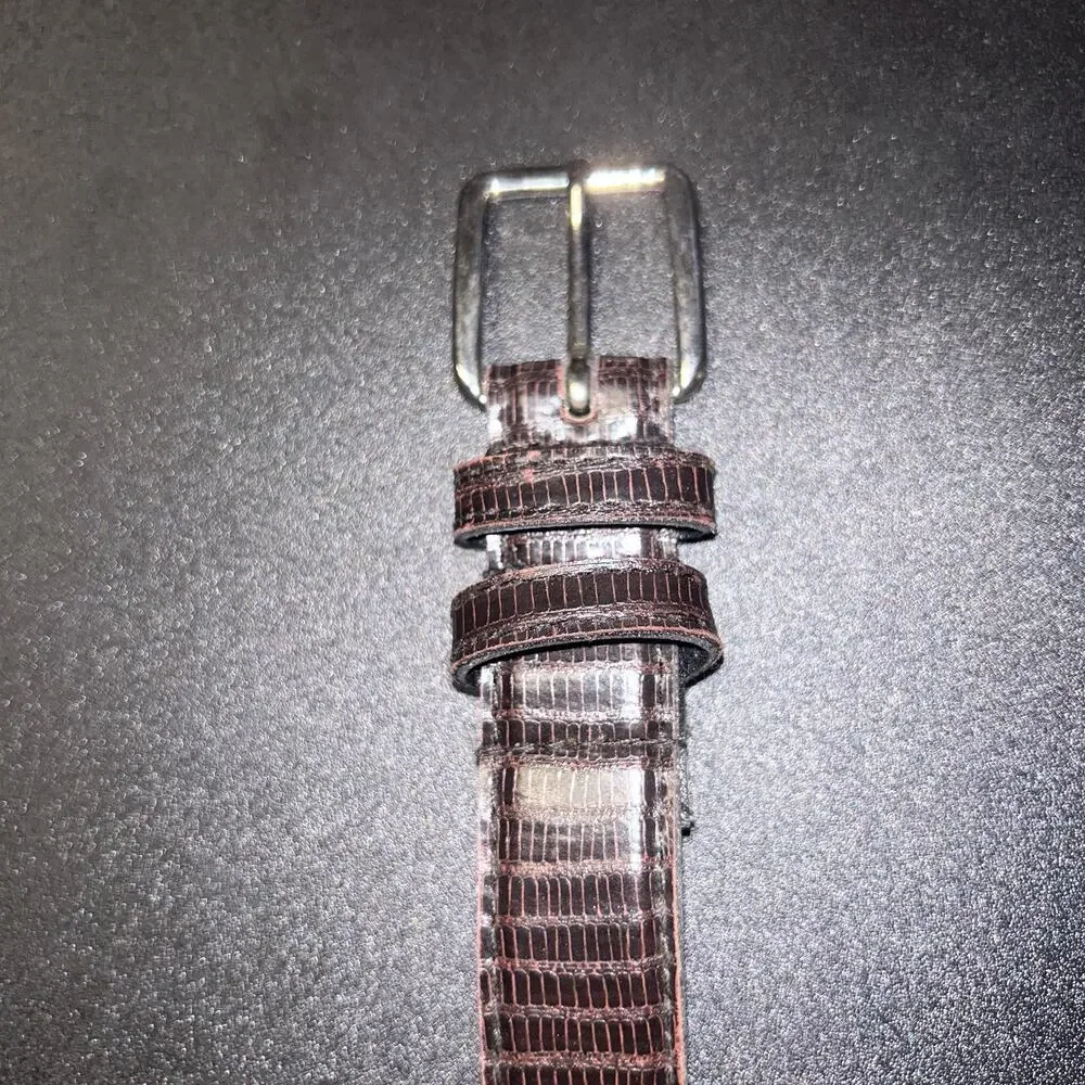 Brown Textured Faux Leather Gold-Tone Hardware Adjustable Belt Women's 37